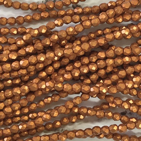3mm Czech Firepolish Beads - Saturated Metallic Russet Orange