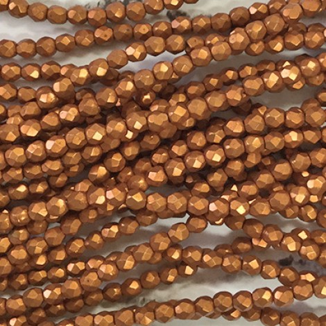 3mm Czech Firepolish Beads - Saturated Metallic Russet Orange - Pack of 50