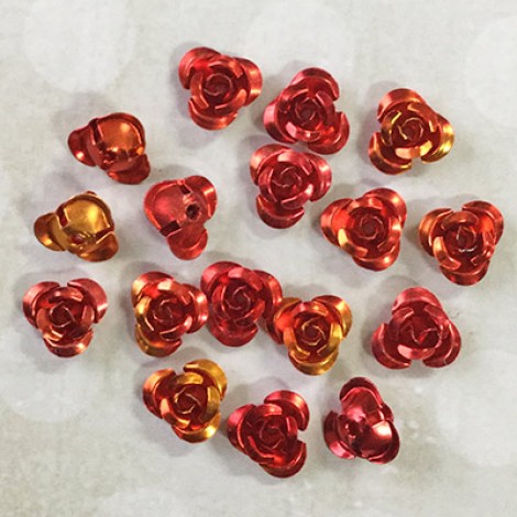 7mm Aluminium Rose Beads - Orange-Red Mix