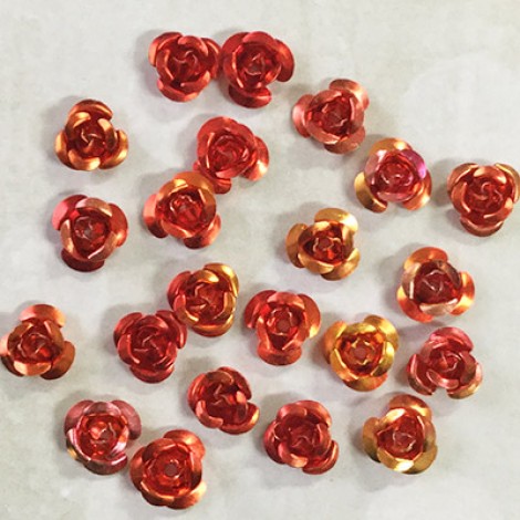 9mm Aluminium Rose Beads - Orange-Red Mix
