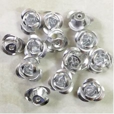 12mm Aluminium Rose Beads - Silver - Pack of 100