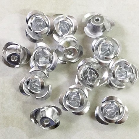 12mm Aluminium Rose Beads - Silver