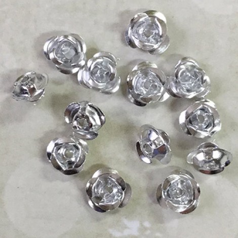 7mm Aluminium Rose Beads - Silver