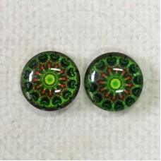 12mm Handmade Art Image Backed Glass Cabochons - Brights 19 - Per Pair