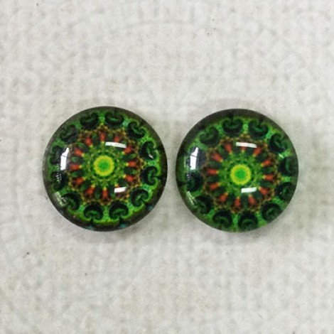 12mm Handmade Art Image Backed Glass Cabochons - Brights 19 - Per Pair 12mm Handmade Art Image Backed Glass Cabochons - Brights 19 - Per Pair