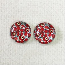 12mm Art Glass Backed Cabochons  - Poppy Design 3 - Per Pair