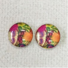12mm Art Glass Backed Cabochons  - Flowers + Paisley - Per Pair