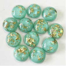 12mm Resin Cabochons - Mint Green with Gold Foil 