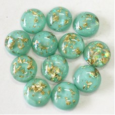 12mm Resin Cabochons - Mint Green with Gold Foil - Pack of 10