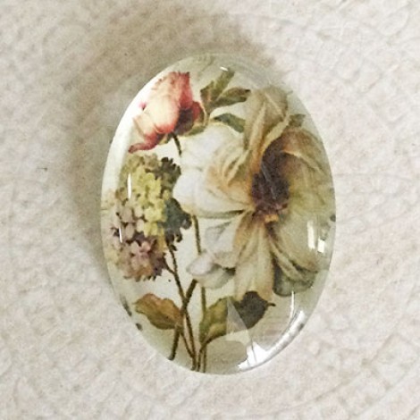 18x25mm Art Glass Oval Glass Cabochons - Floral Design 10 - Each 18x25mm Art Glass Oval Glass Cabochons - Floral Design 10 - Each