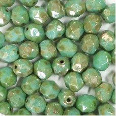 6mm Czech Firepolish Beads - Turquoise Picasso Luster