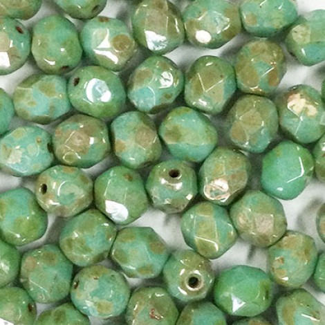 6mm Czech Firepolish Beads - Turquoise Picasso Luster - Pack of 20