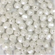 6mm Czech Firepolish Beads - Alabaster Pastel White