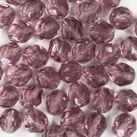 8mm Czech Firepolish Beads - Light -Medium Transparent Amethyst - Pack of 20