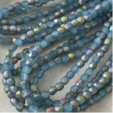 3mm Czech Fire Polished Beads - Pacific Blue with Matte AB Finish