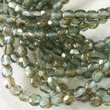 4mm Czech Firepolish Beads - Light Blue with Bronze Luster - Pack of 50