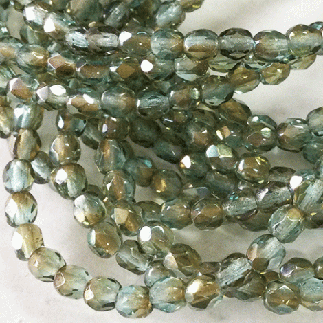 4mm Czech Firepolish Beads - Light Blue with Bronze Luster - Pack of 50