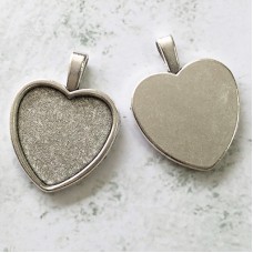 25mm ID Antique Silver Heart Pendant Cabochon Setting