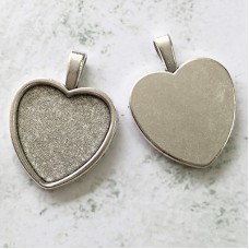 25mm ID Antique Silver Heart Pendant Cabochon Settings - Pack of 2