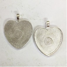 25mm ID Silver Plated Heart Pendant Cabochon Setting - Each