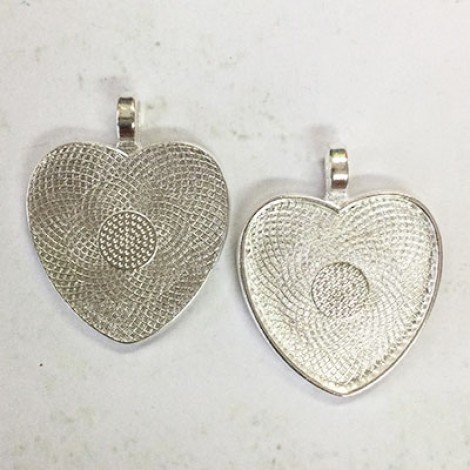 25mm ID Silver Plated Heart Pendant Cabochon Setting