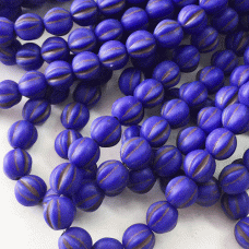 6mm Czech Melon Beads - Matte Indigo Blue with Antique Brown Wash - Pack of 10