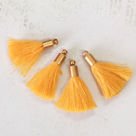 26mm Mini Buttercup Yellow Soft Thread Tassels w-Gold Cap - Per Pair