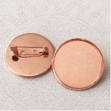 25mm ID Rose Gold Plated Brooch Pinback Cabochon Settings