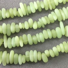 9x6mm Cultured Sea Glass Pebble Beads - Opaque Light Olive Green - Strand