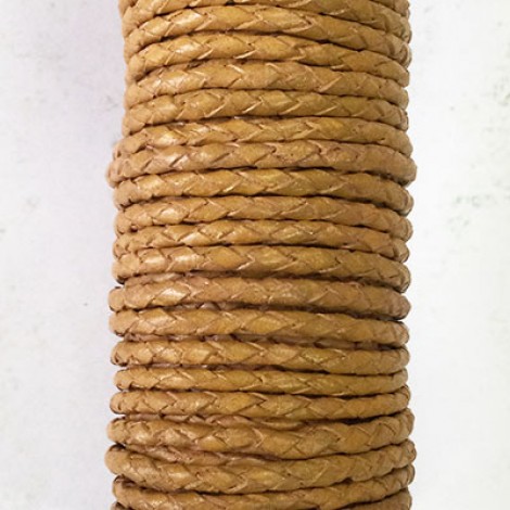2.5mm Braided 4-Ply Leather Cord - Light Tan