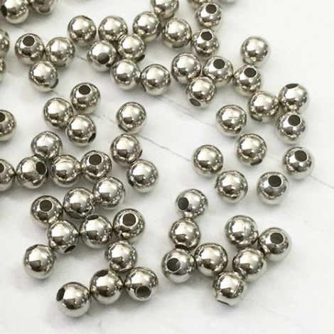 3mm Beadsmith Im Rhodium Silver Plated Smooth Round Beads - Pack of 144 (1 gross)