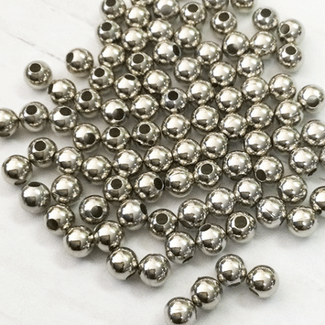 4mm Beadsmith Imitation Rhodium Silver Plated Smooth Round Beads - 1 gross (144)