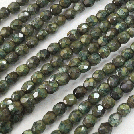 4mm Czech Firepolish Beads - Full-Coat Picasso Goldenrod - Pack of 50