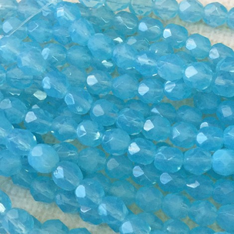 6mm Czech Fire Polish Glass Beads - Crystal-Milky Aquamarine - Pack of 20