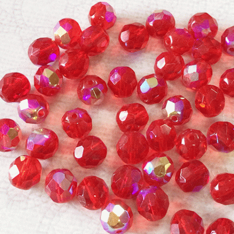 8mm Czech Firepolish Beads - Siam Ruby AB  - Pack of 20