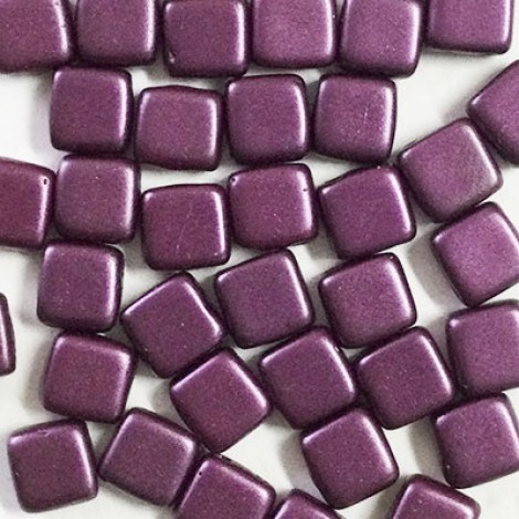 6mm CzechMates 2-Hole Tiles - Pearl Coat Purple Velvet - Pack of 20