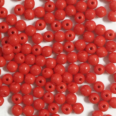 4mm Opaque Red Czech Round Beads - Pack of 100