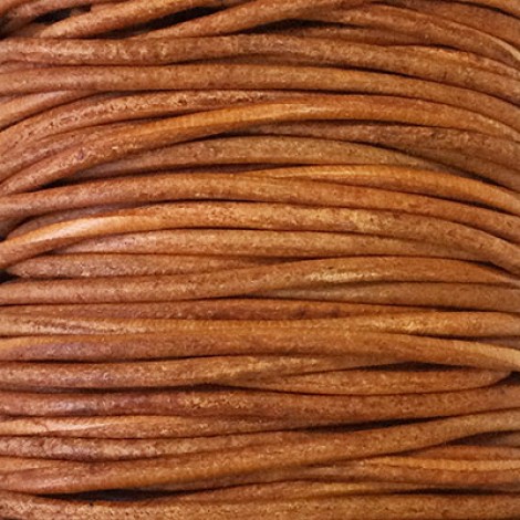 2mm Indian Round Natural Dye Distressed Orange Leather Cord