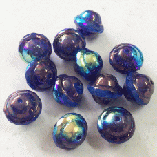 10x12mm Czech Saturn Cut Beads - Sapphire with AB & Bronze Finish - Pack of 2