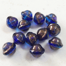 10x12mm Czech Saturn Cut Beads - Sapphire & Sky Blue with Bronze Finish
