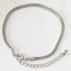 21cm Silver Plated Snake Chain Bracelet with Lobster Clasp & Extension Chain - Each