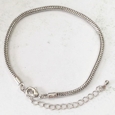 21cm Silver Plated Snake Chain Bracelet with Lobster Clasp & Extension Chain - Each 21cm Silver Plated Snake Chain Bracelet with Lobster Clasp & Extension Chain - Each