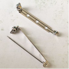 1.5in (38mm) Beadsmith Nickel Plated Silver Locking Pinbacks - Pack of 12