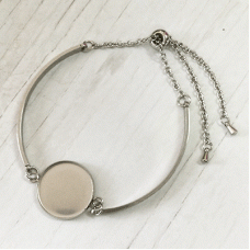 304 Stainless Steel Bracelet with 20mm ID Round Cab Setting + Sliding Bead Closure - Each