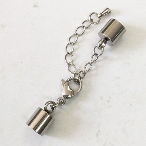 6mm ID 316 Stainless Steel Cord Ends w-Clasp & Extension Chain