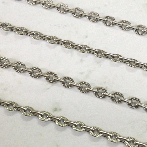 2.5mm Silver Plated 316 High Quality Textured Stainless Steel Flat Oval Cable Chain - 2 metres