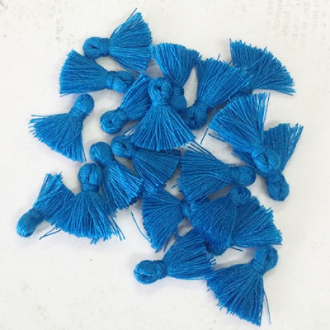 15mm Tiny Cotton Tassels - Turquoise - Pack of 10