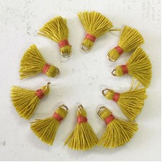 15mm Cotton Mini Tassels with Gold Jumpring - Pack of 10 - Mustard/Pink
