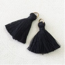 30mm Cotton Mini Tassels with Gold Jumpring - Pack of 10 - Black/Gold
