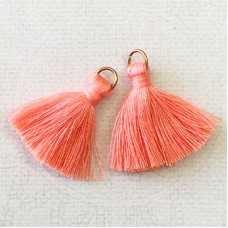 30mm Cotton Mini Tassels with Gold Jumpring - Pack of 10 - Peach/Gold